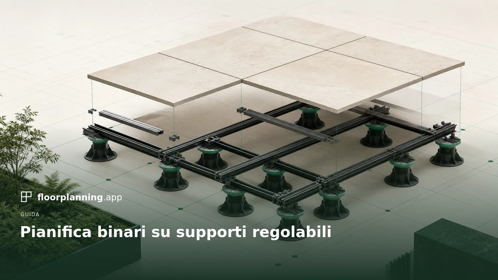 Pianifica un sistema a binari su supporti regolabili: distanze, direzione e materiali