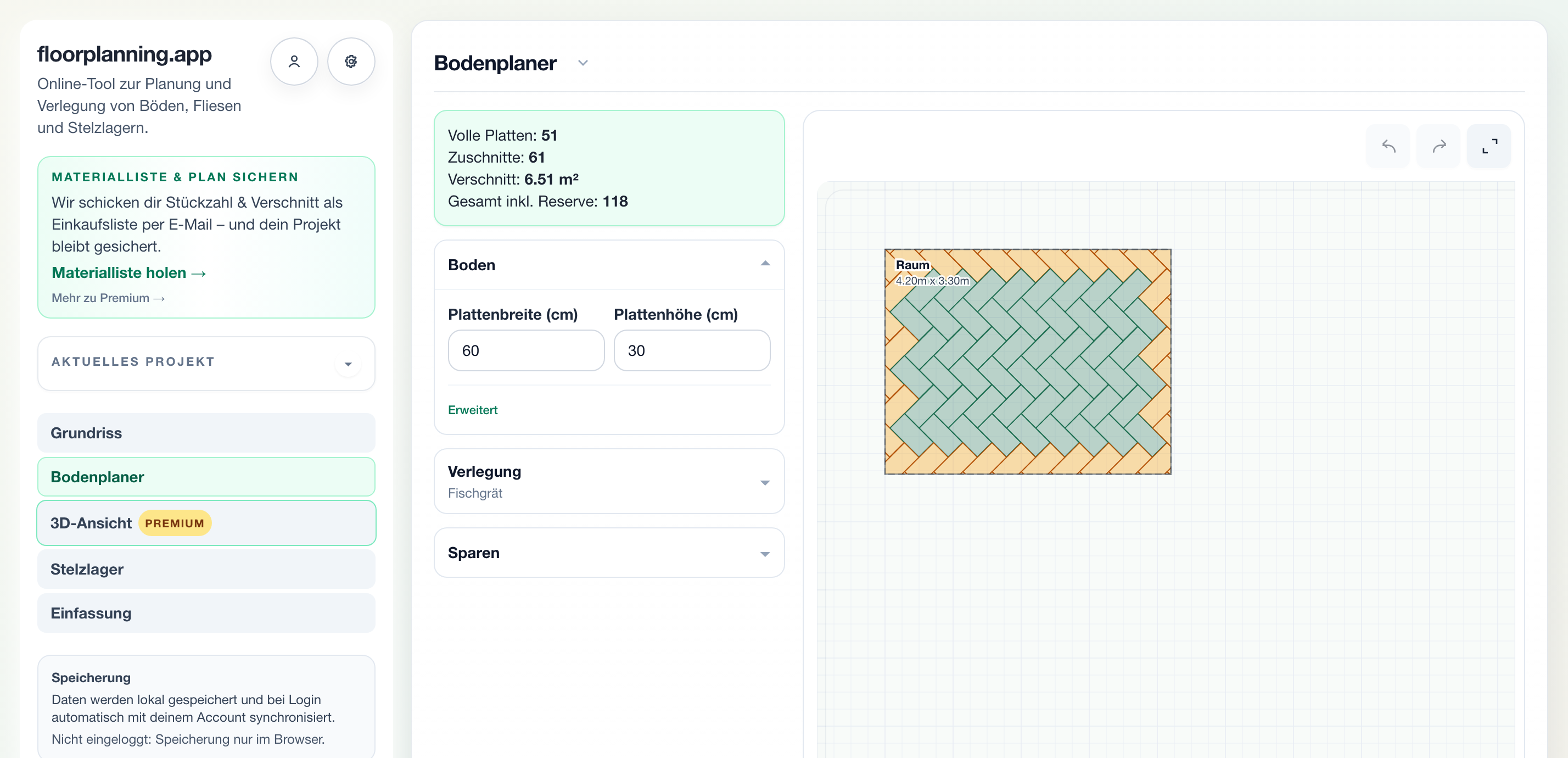 Herringbone layout on the floor plan with visible edge cuts