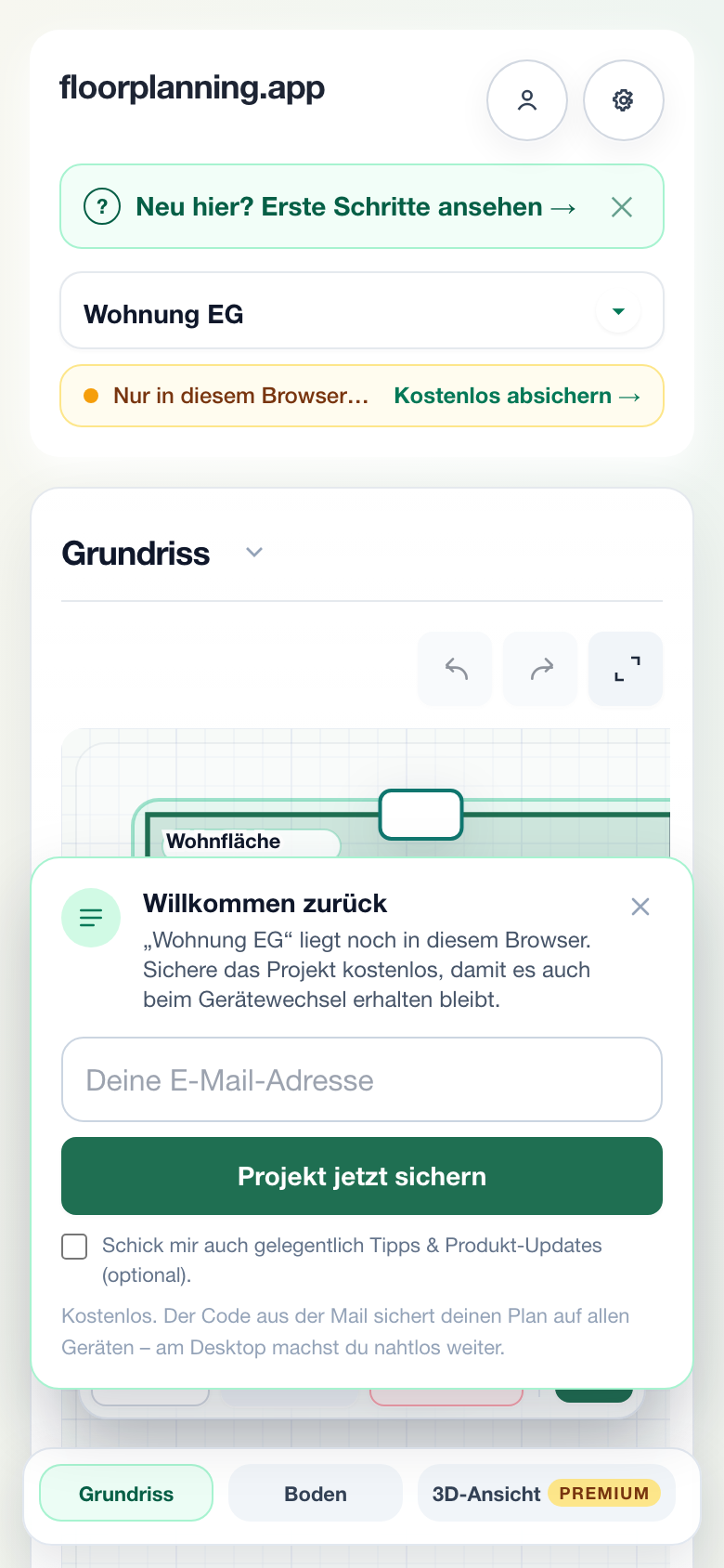 Grundriss auf dem Smartphone prüfen